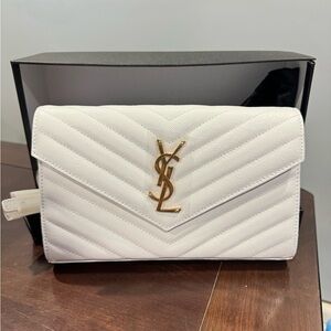 YSL VIP white leather wallet on chain.
